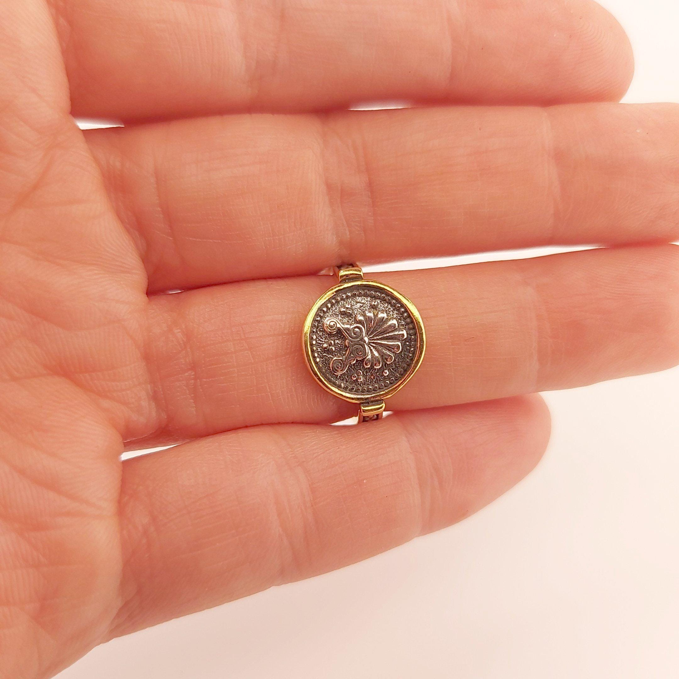 Silver Gold Plated Ring, Greek Architecture Design, Statement Ring