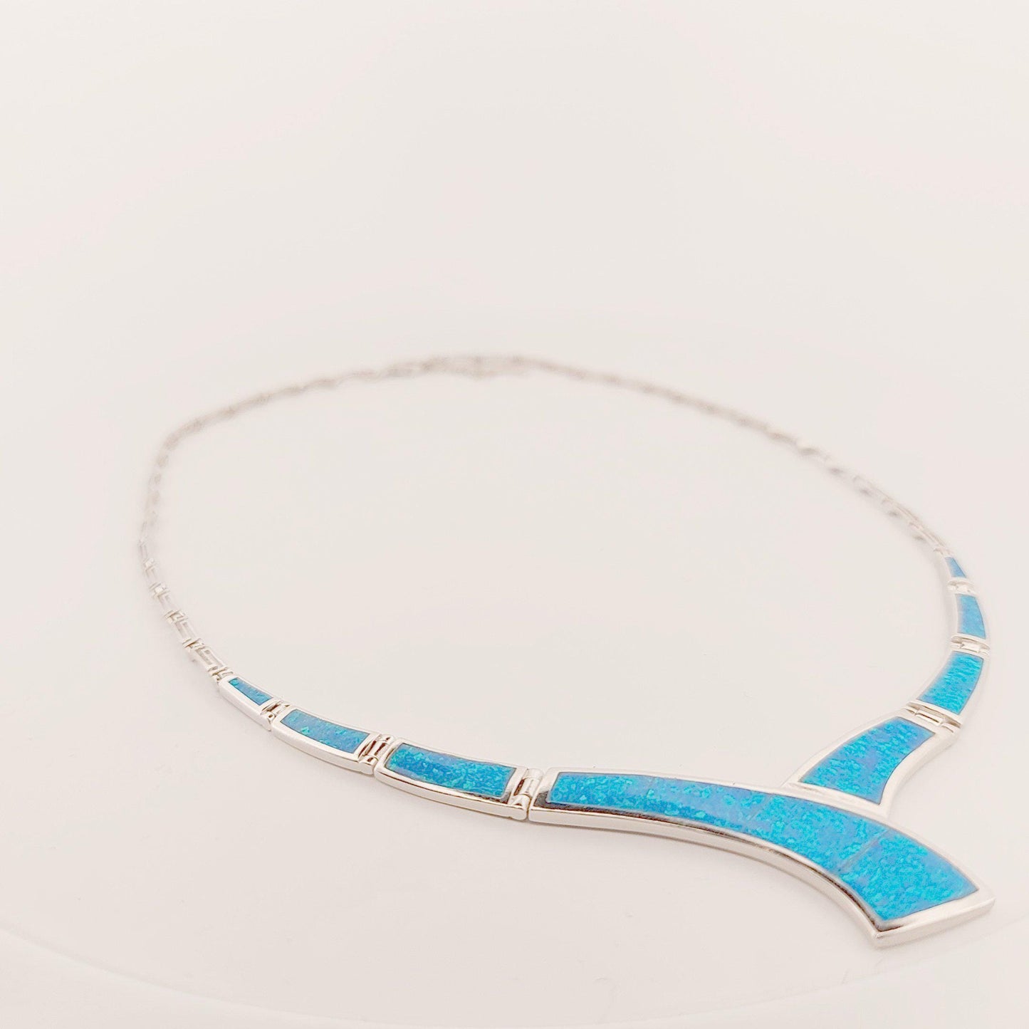 Sterling Silver 925 Blue Opal Collar Necklace, Greek-Inspired Design