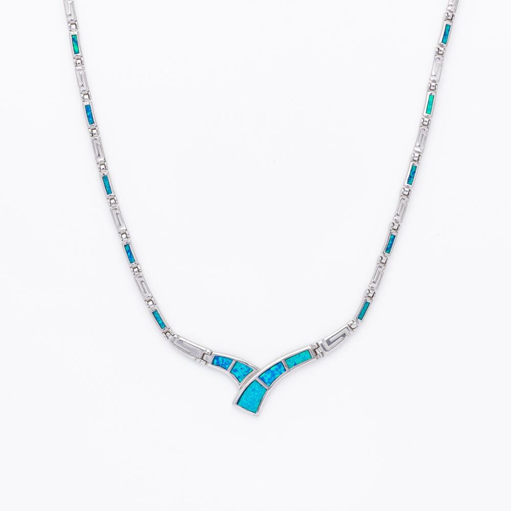 Blue Opal Double Spiral Necklace, Greek Key Meander Design