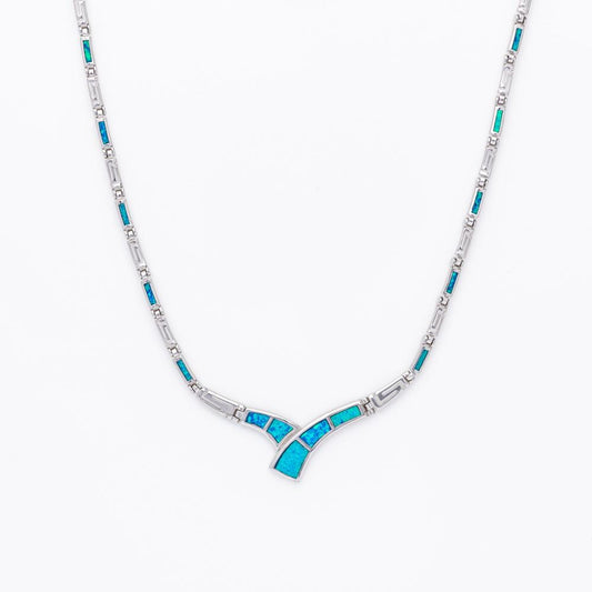 Blue Opal Double Spiral Necklace, Greek Key Meander Design