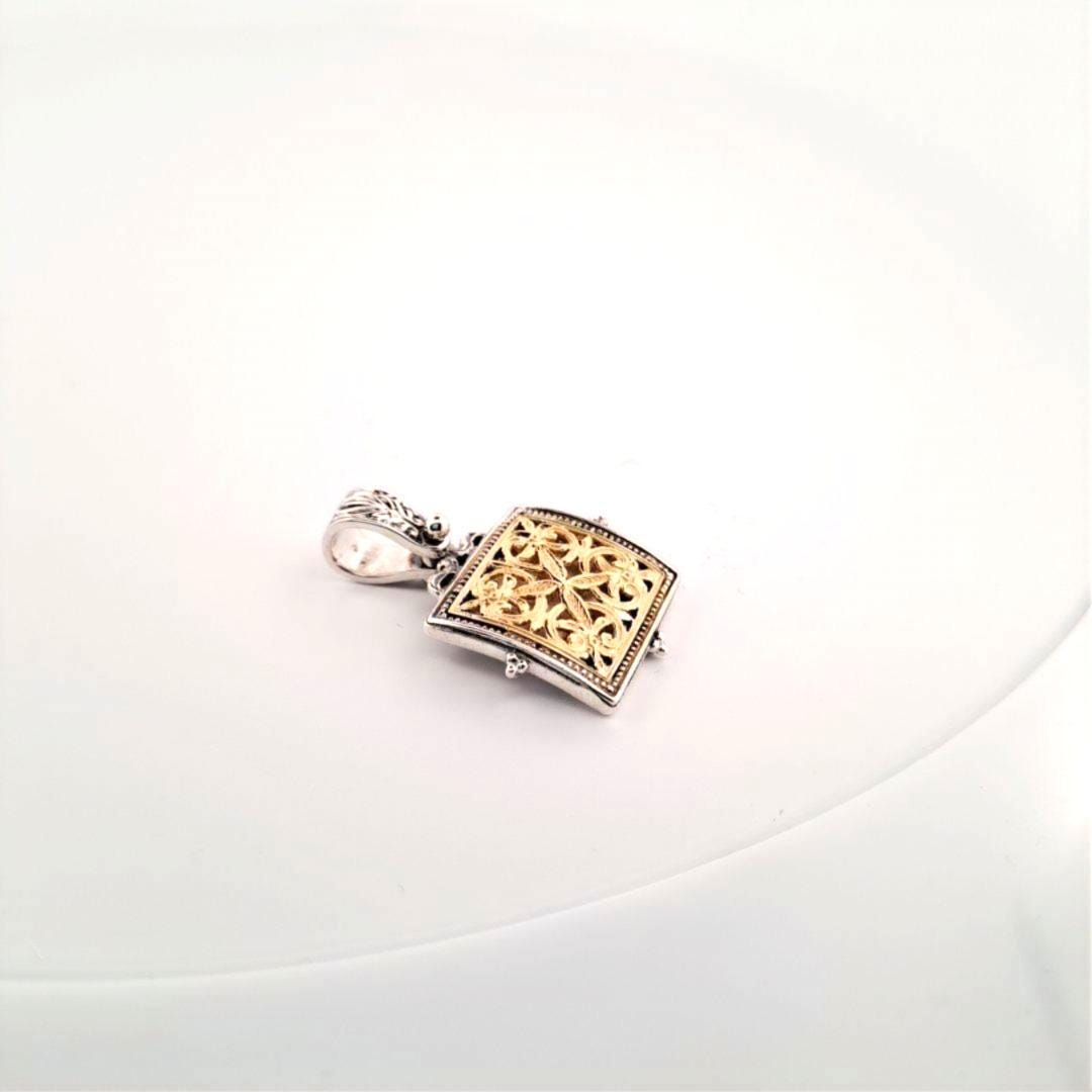 Byzantine Pendant Necklace – Gold Silver Rectangular Filigree Charm, Heritage Style Jewelry
