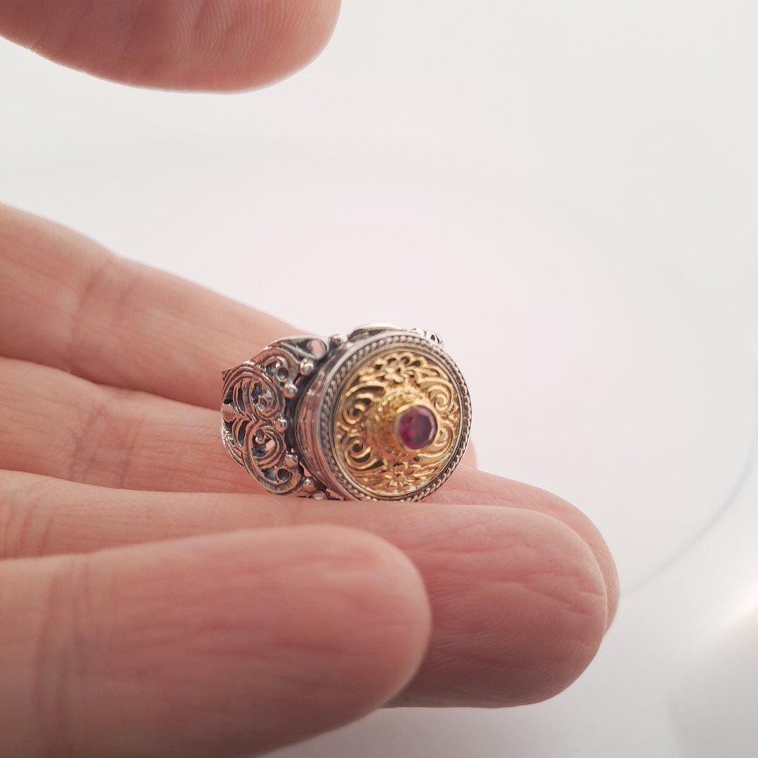 Byzantine Statement Ring – Gold Plated Ruby Gemstone Sterling Silver Band