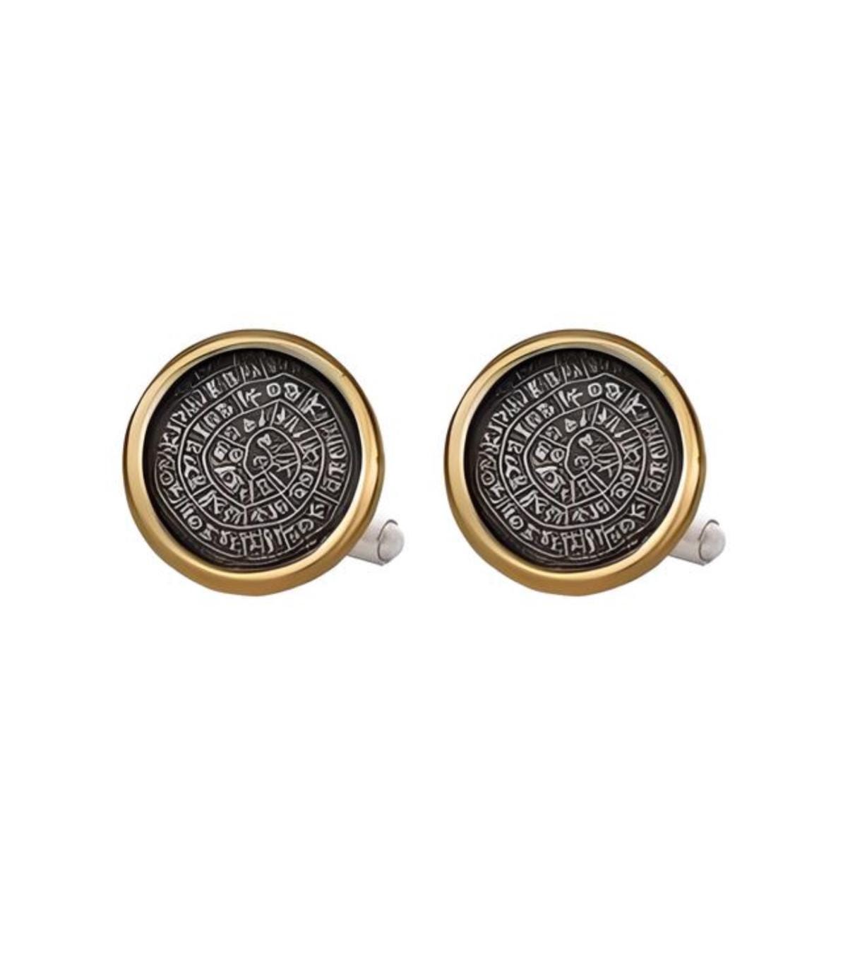 Phaistos Disc Cufflinks: Silver & Gold Plated Minoan Design