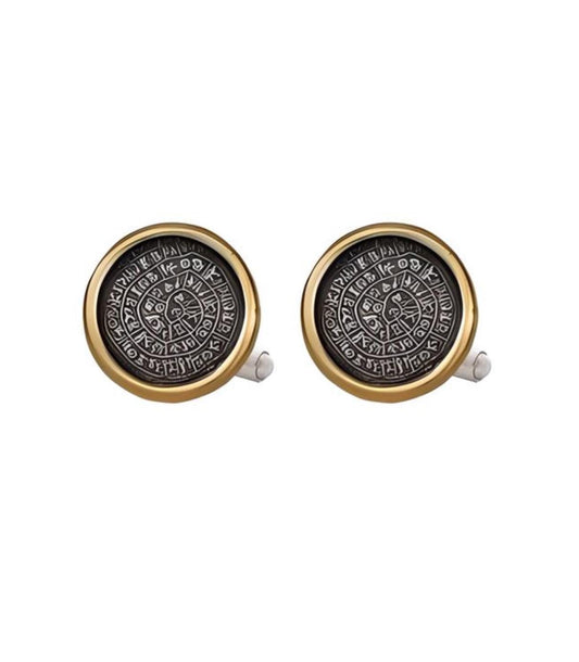 Phaistos Disc Cufflinks: Silver & Gold Plated Minoan Design
