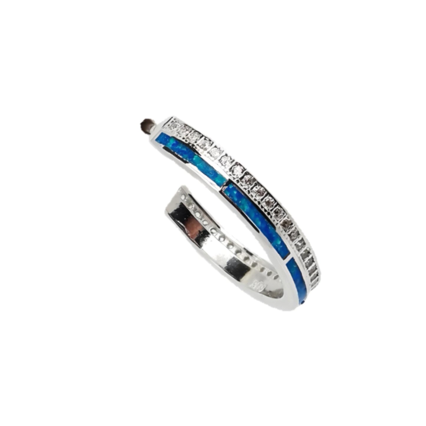 Blue Opal Sterling Silver Hoop Earrings: Greek Artisan Jewelry