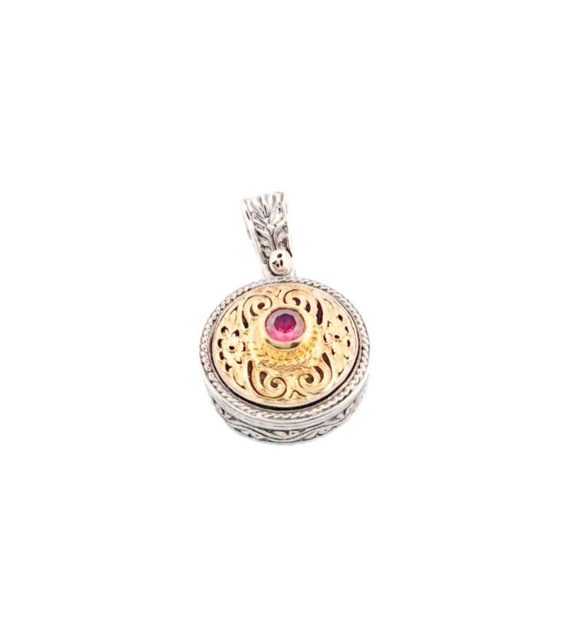 Two Tone Pendant - Byzantine Filigree Jewelry With Ruby Gold Center