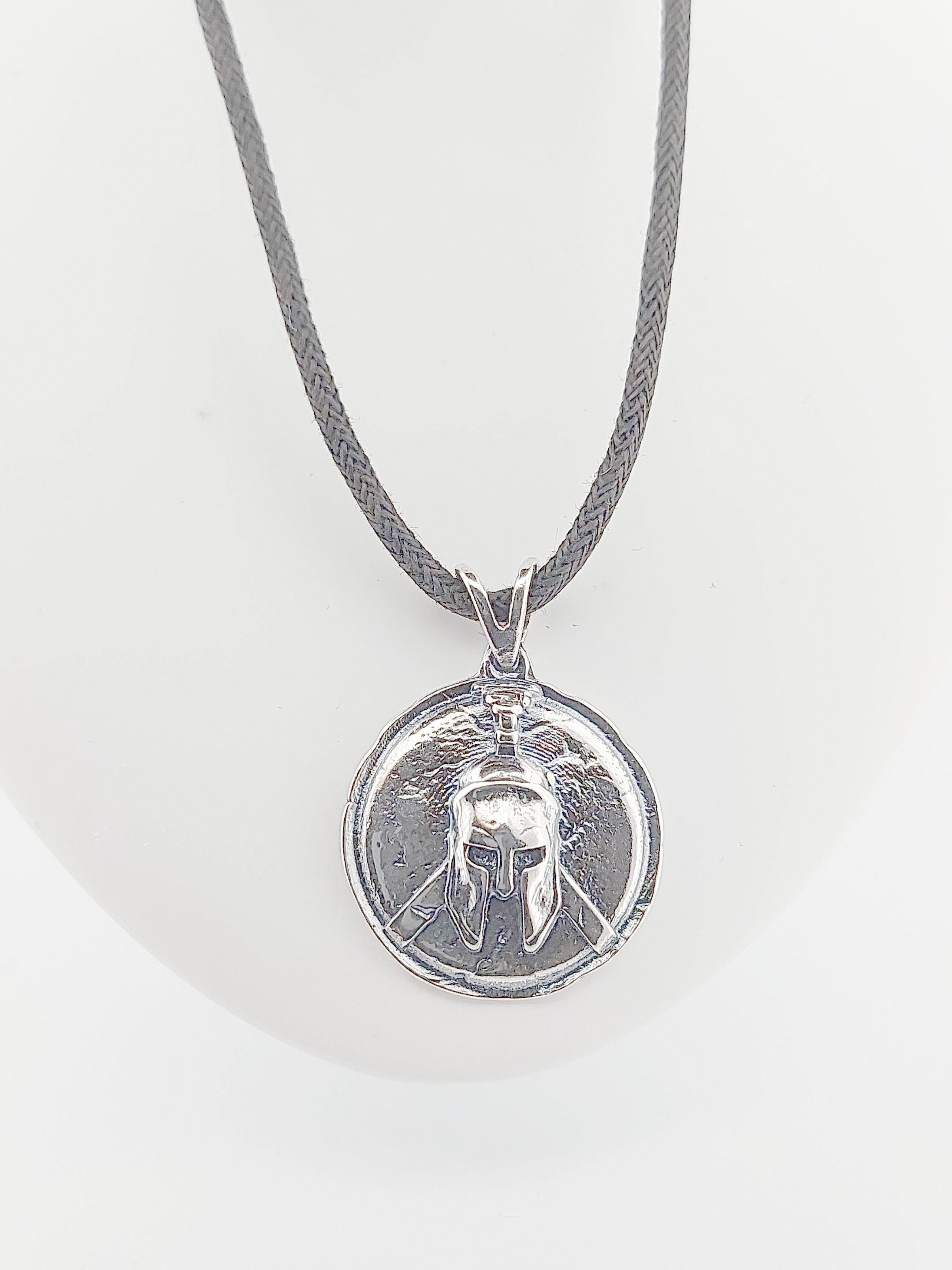 Silver Spartan Warrior Pendant: Ancient Greek Helmet Charm