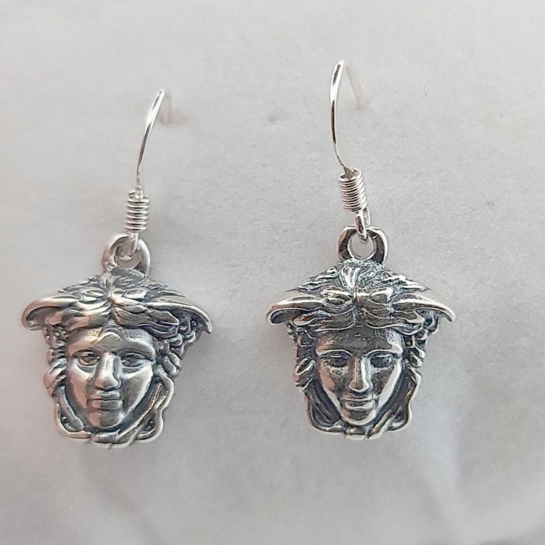 Sterling Silver Medusa Dangle Earrings: Greek Mythology Jewelry