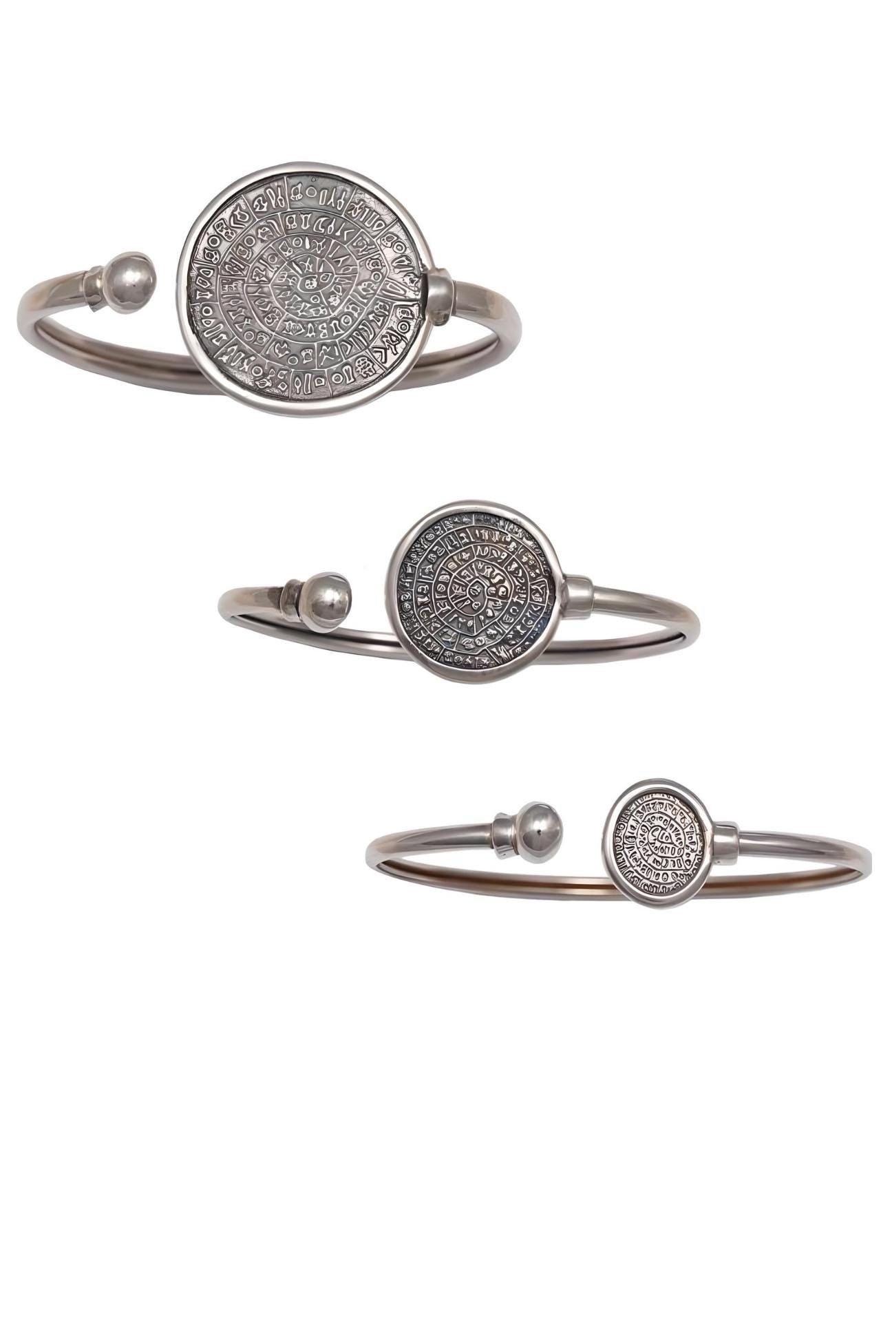 Sterling Silver Phaistos Disc Bracelet: Ancient Minoan Design