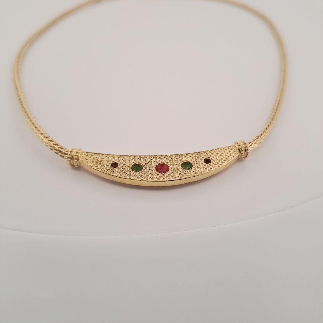 Byzantine Necklace – Gold Plated Multicolor Gemstone Necklace with Greek Key Design