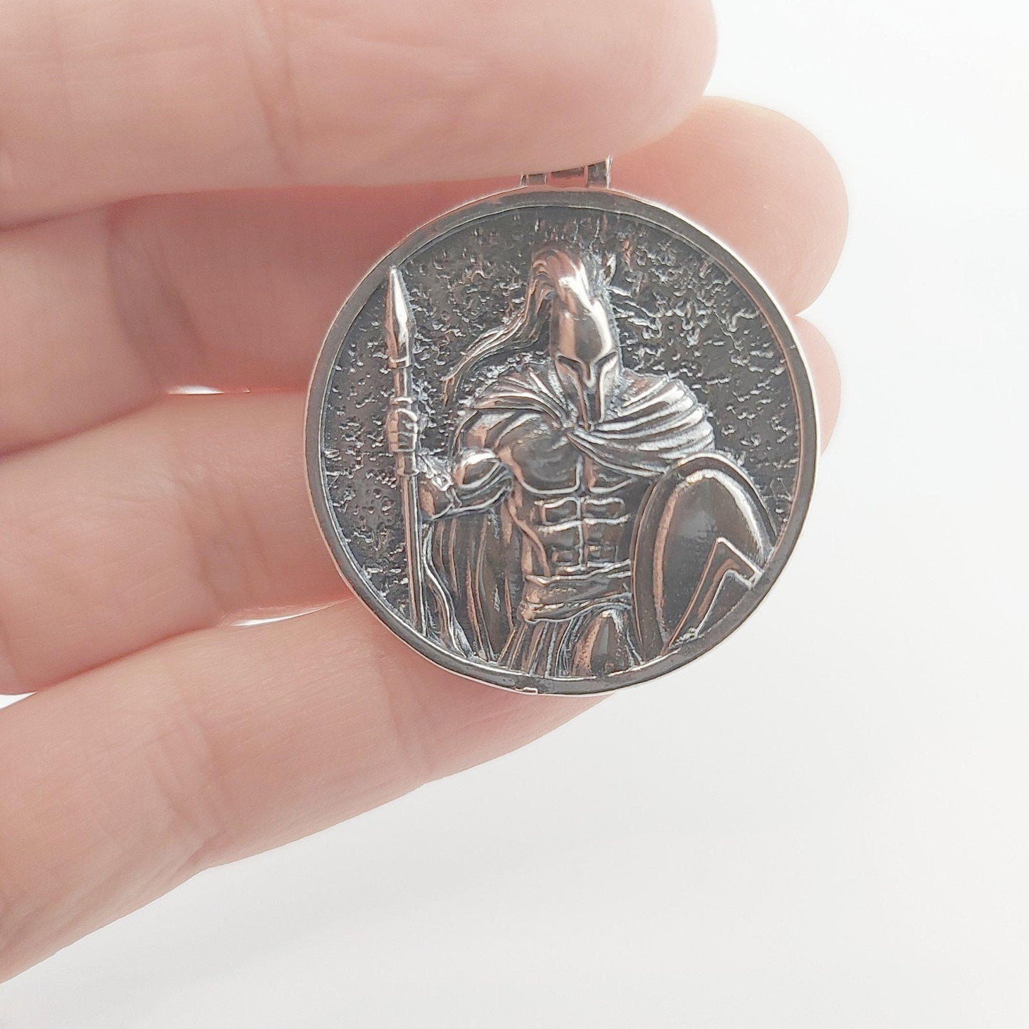 Sterling Silver Spartan Warrior Medallion Pendant: Greek Military Jewelry