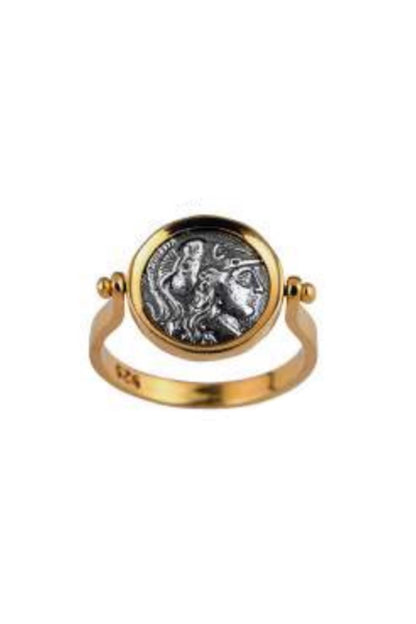 Goddess Athena Ring, Gold Plated Statement Coin Ring