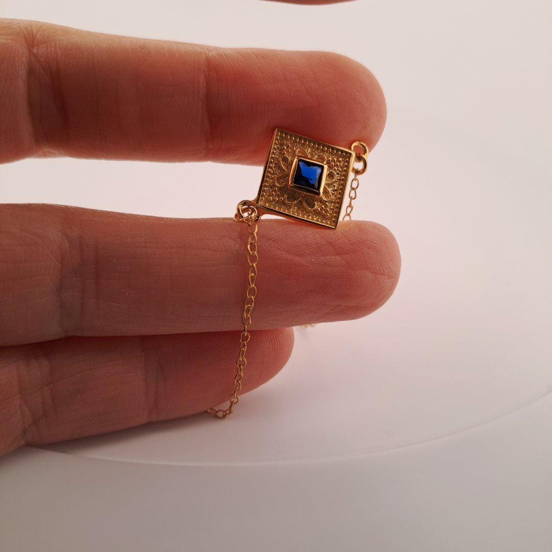 Gold Plated Bracelet – Sterling Silver Byzantine Style With Blue Gemstone Charm
