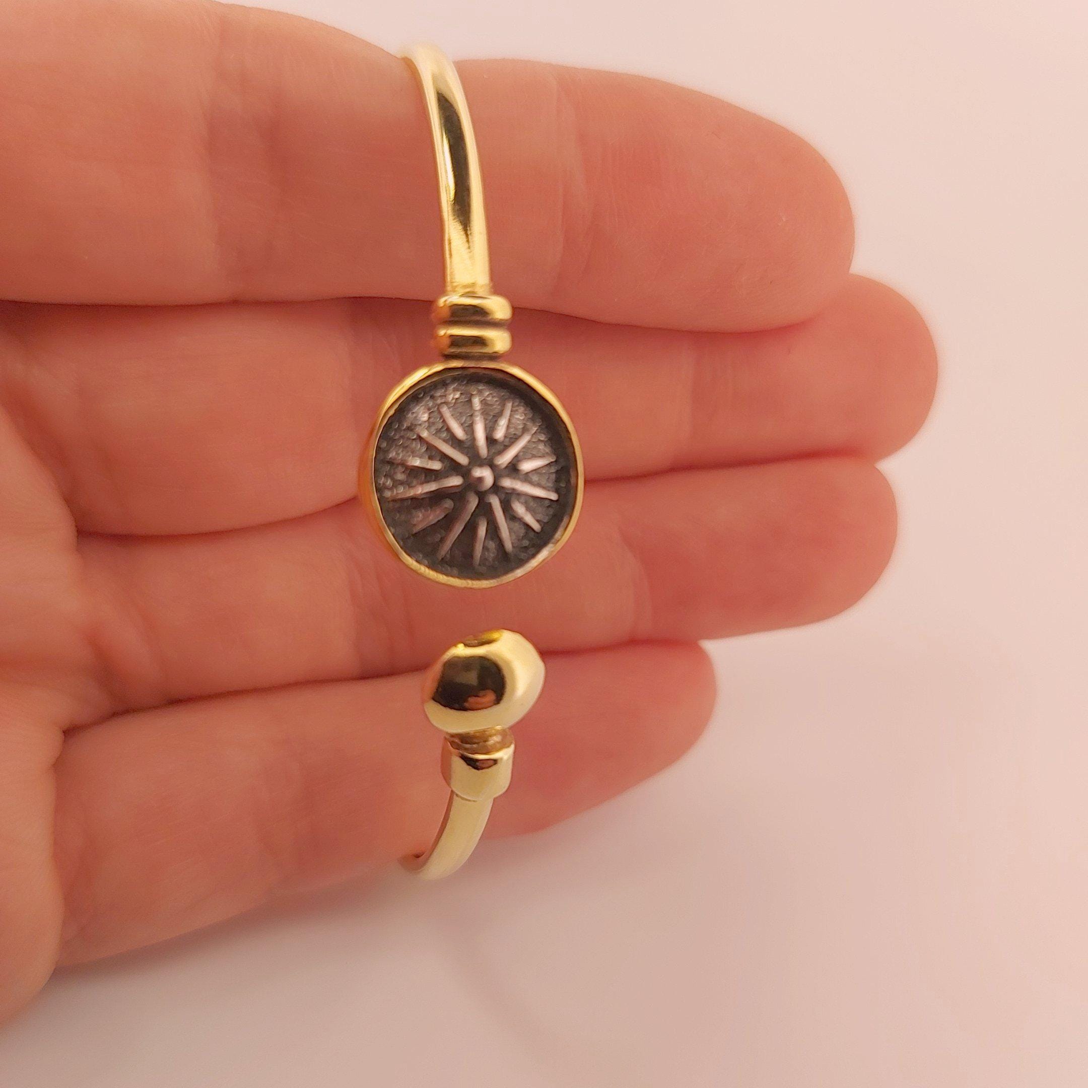 Gold Plated Vergina Star Bangle: Macedonian Sun Bracelet