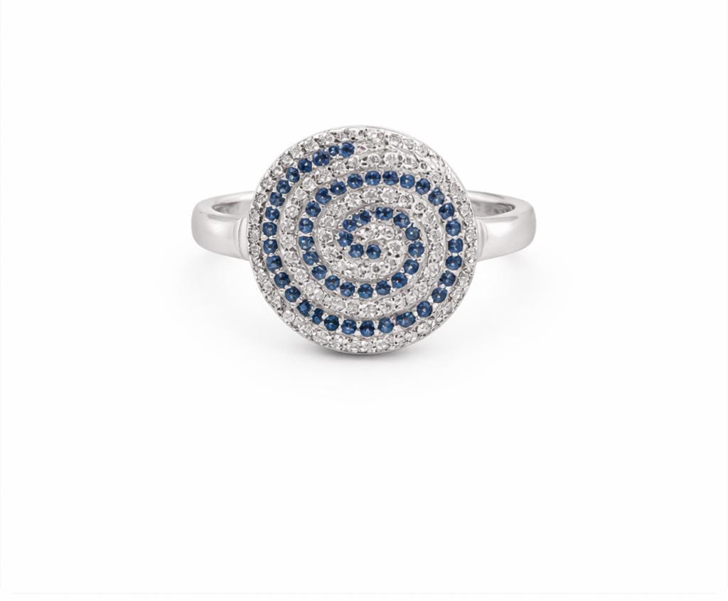 Sterling Silver Ring – Greek Key Evil Eye Protection Statement With Blue Zircon