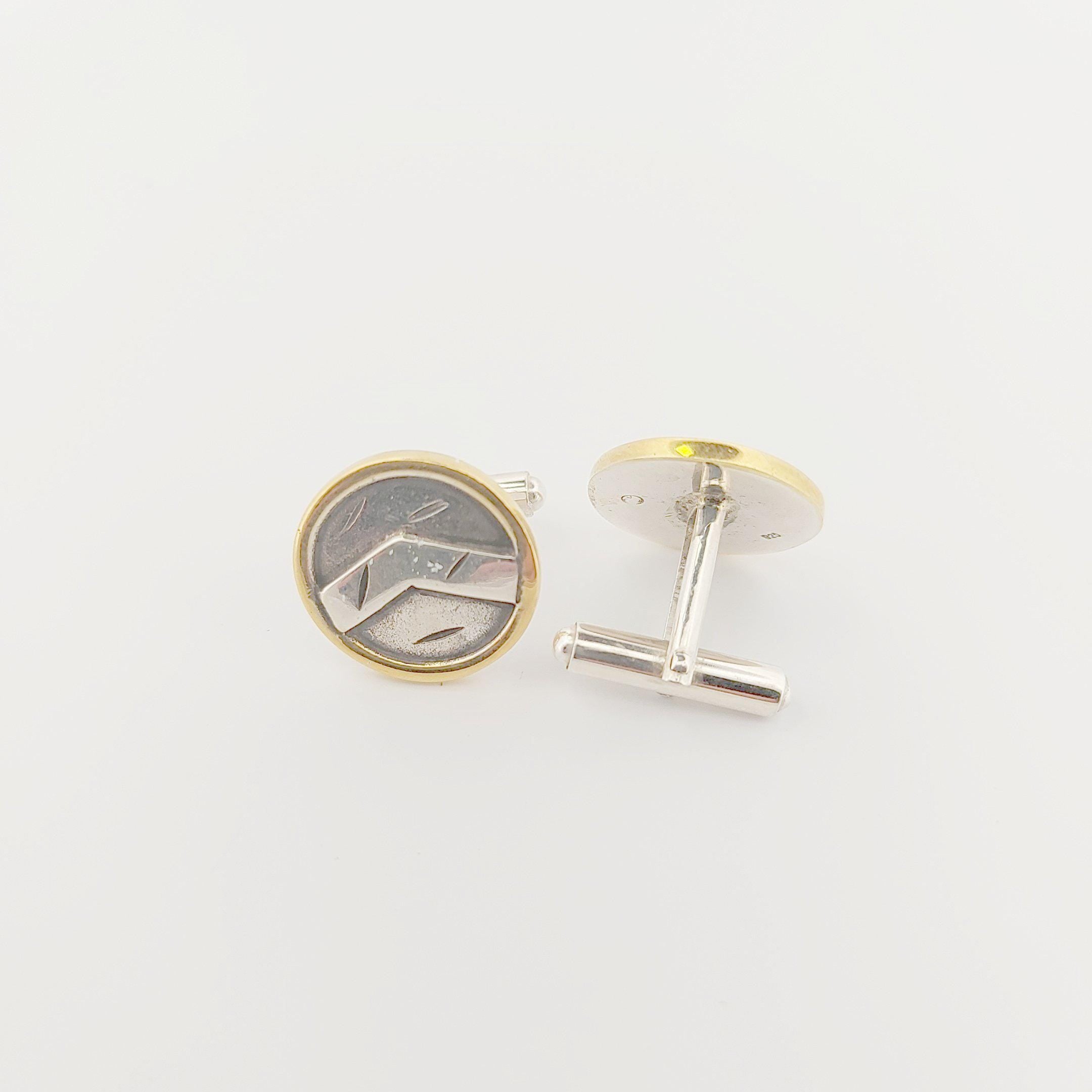Spartan Shield Cufflinks: Gold & Silver Lambda Design, Greek History