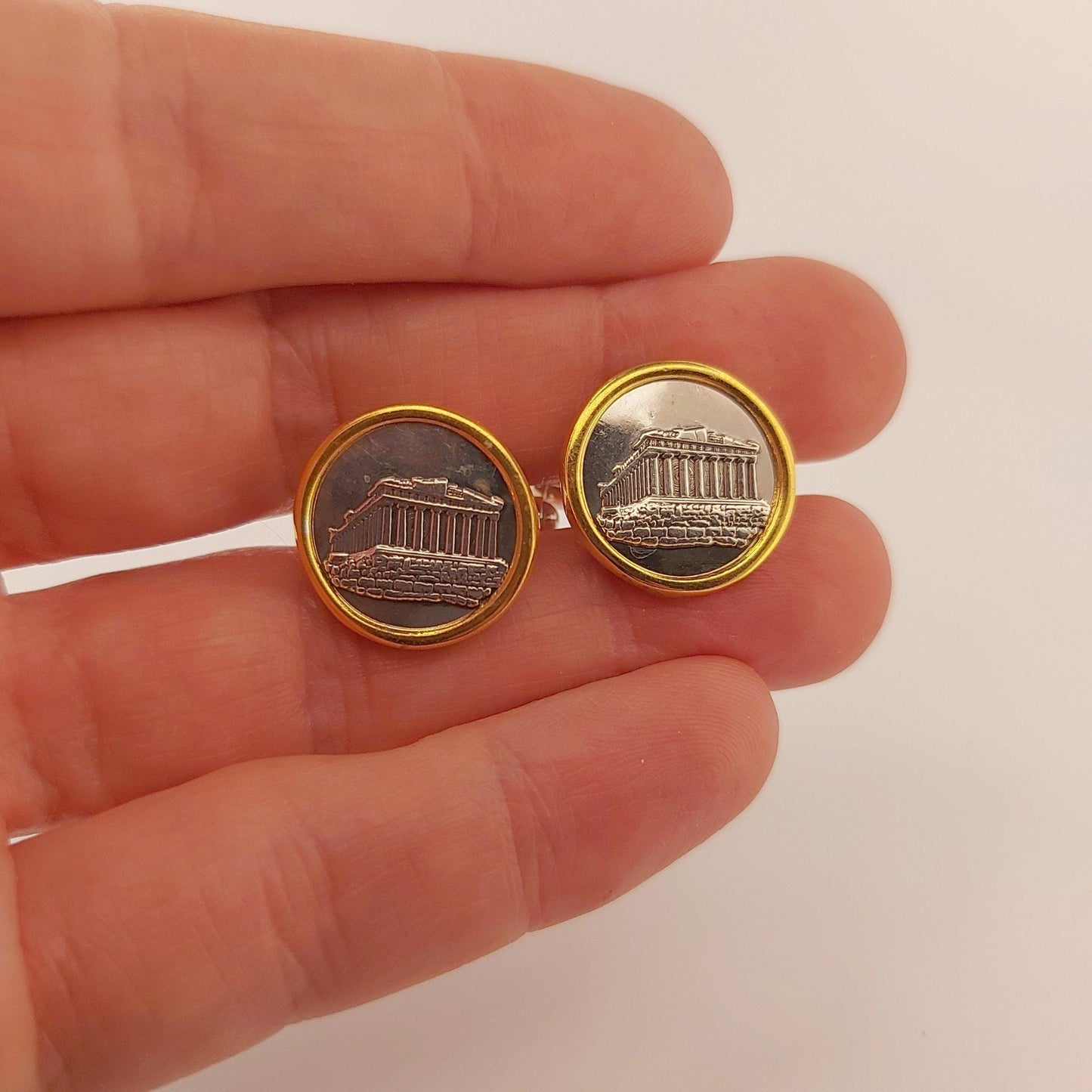 Parthenon Cufflinks: Silver & Gold Plated Acropolis Design