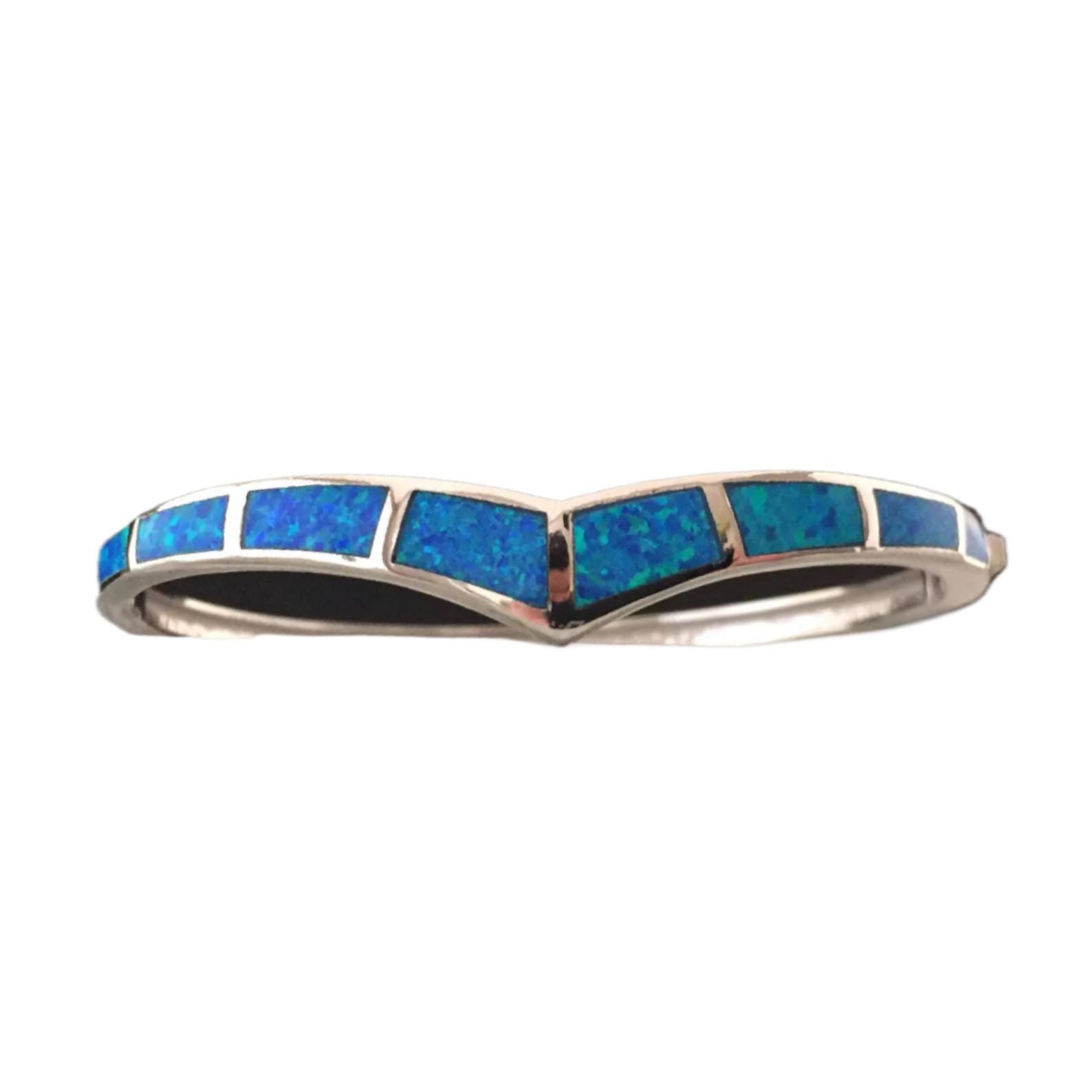 Blue Opal Bangle Bracelet, Sterling Silver 925, Greek Inspired Design