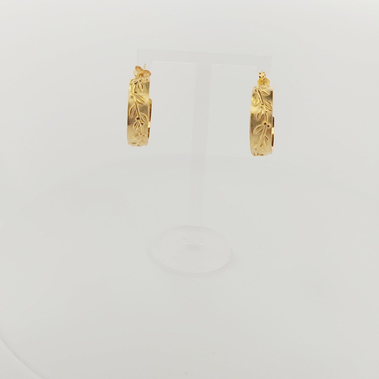 Gold Plated Olive Branch Hoop Earrings: Greek Motif Design