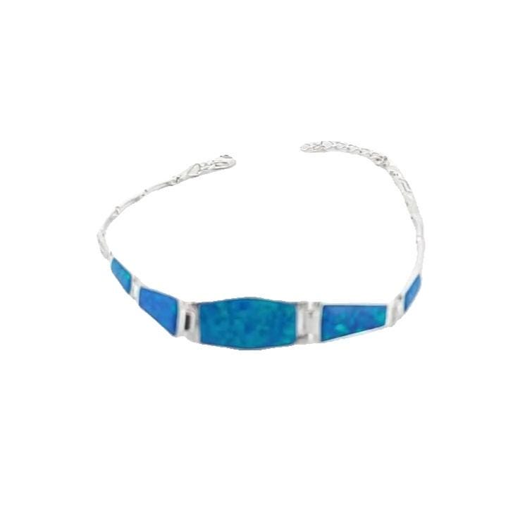Blue Opal Silver Greek Key Bracelet, Greek-Inspired Design