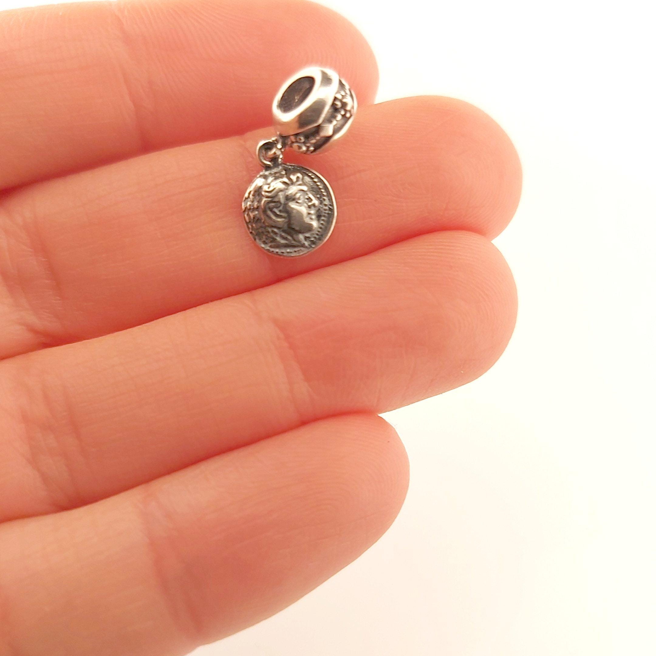 Alexander the Great Silver Charm for Bracelet, Silver Medallion Pendant, Fits Pandora Bracelets
