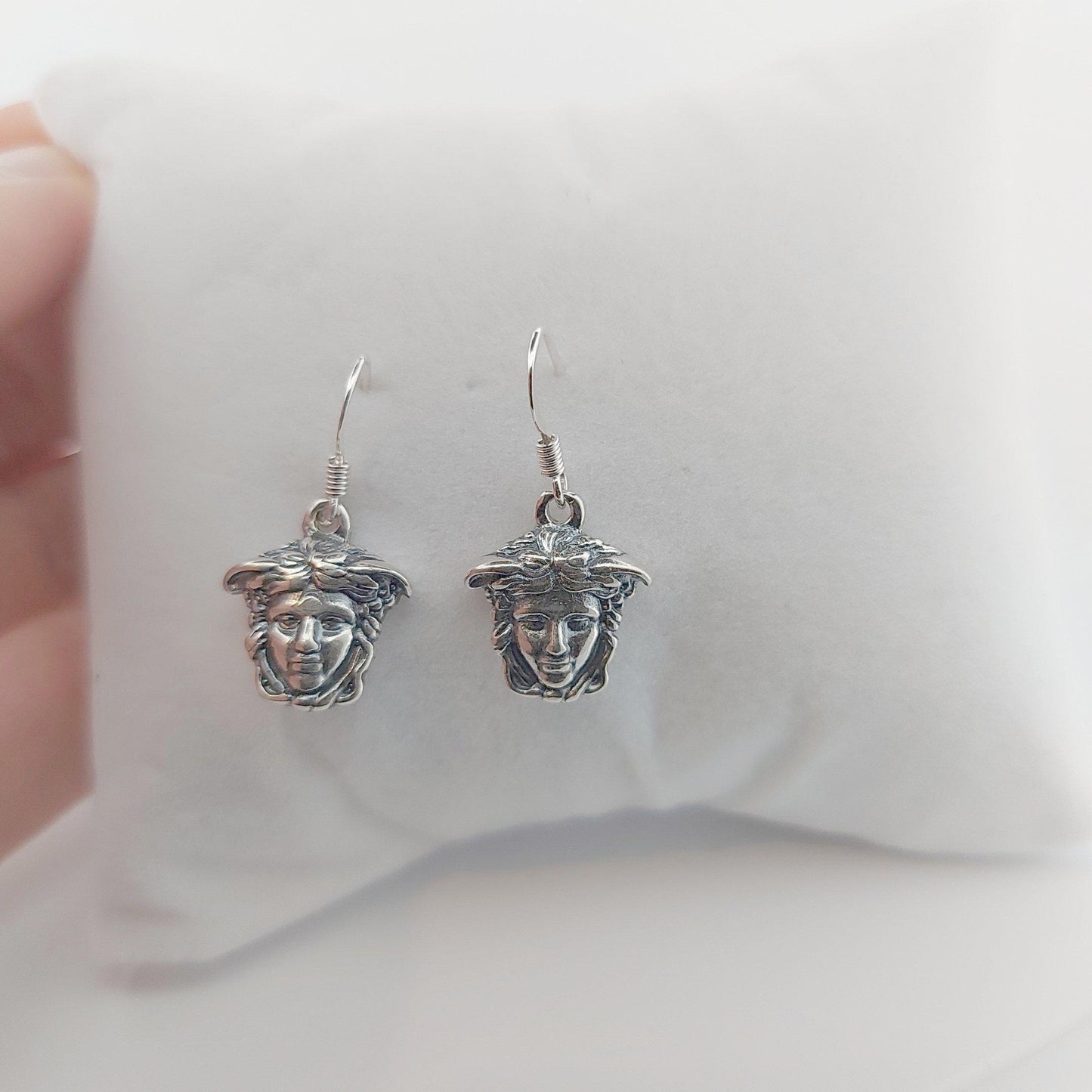Sterling Silver Medusa Dangle Earrings: Greek Mythology Jewelry