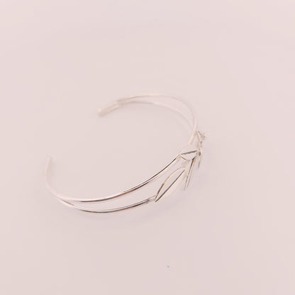 Silver Olive Leaf Bracelet: Greek Inspired Dual-Band Cuff