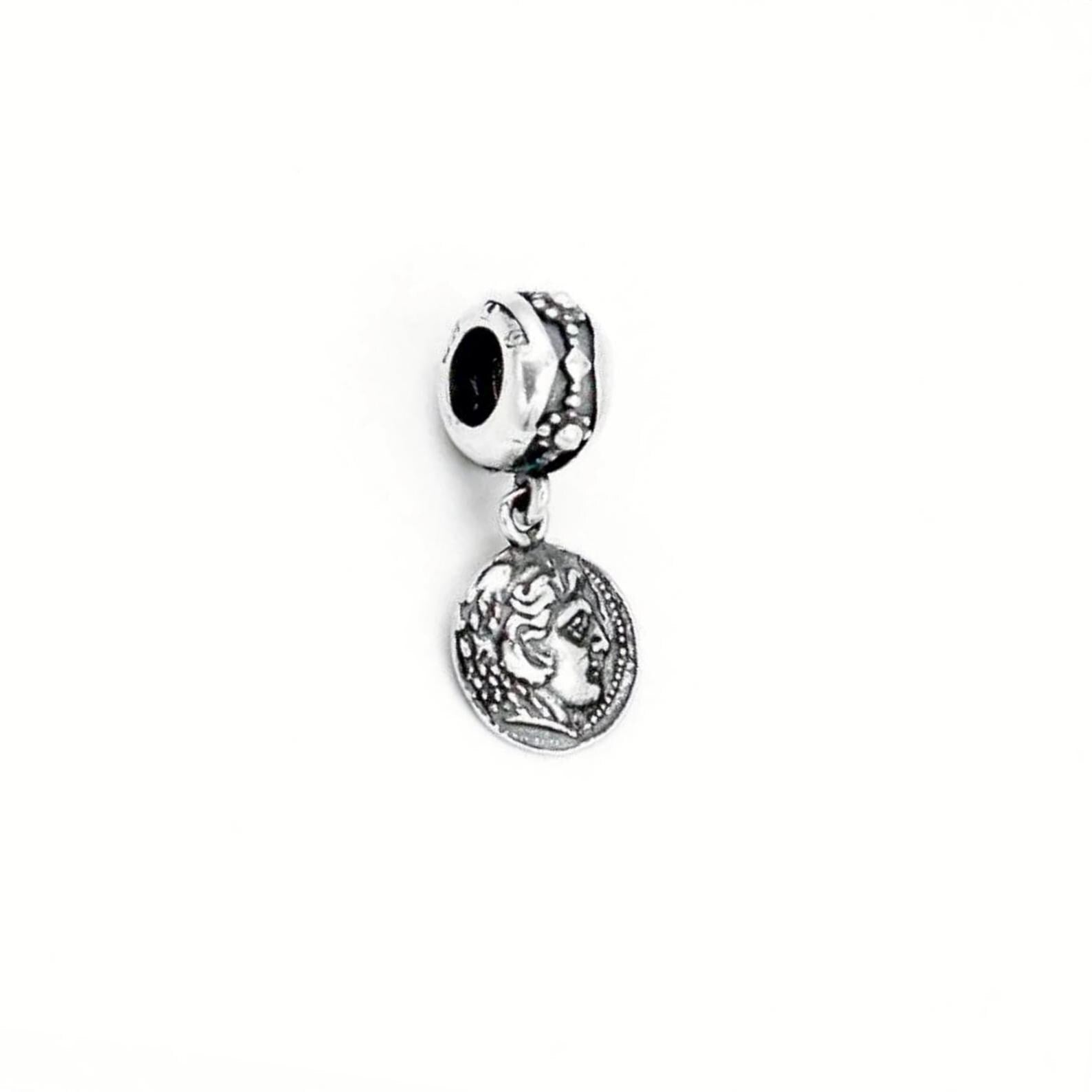 Alexander the Great Silver Charm for Bracelet, Silver Medallion Pendant, Fits Pandora Bracelets
