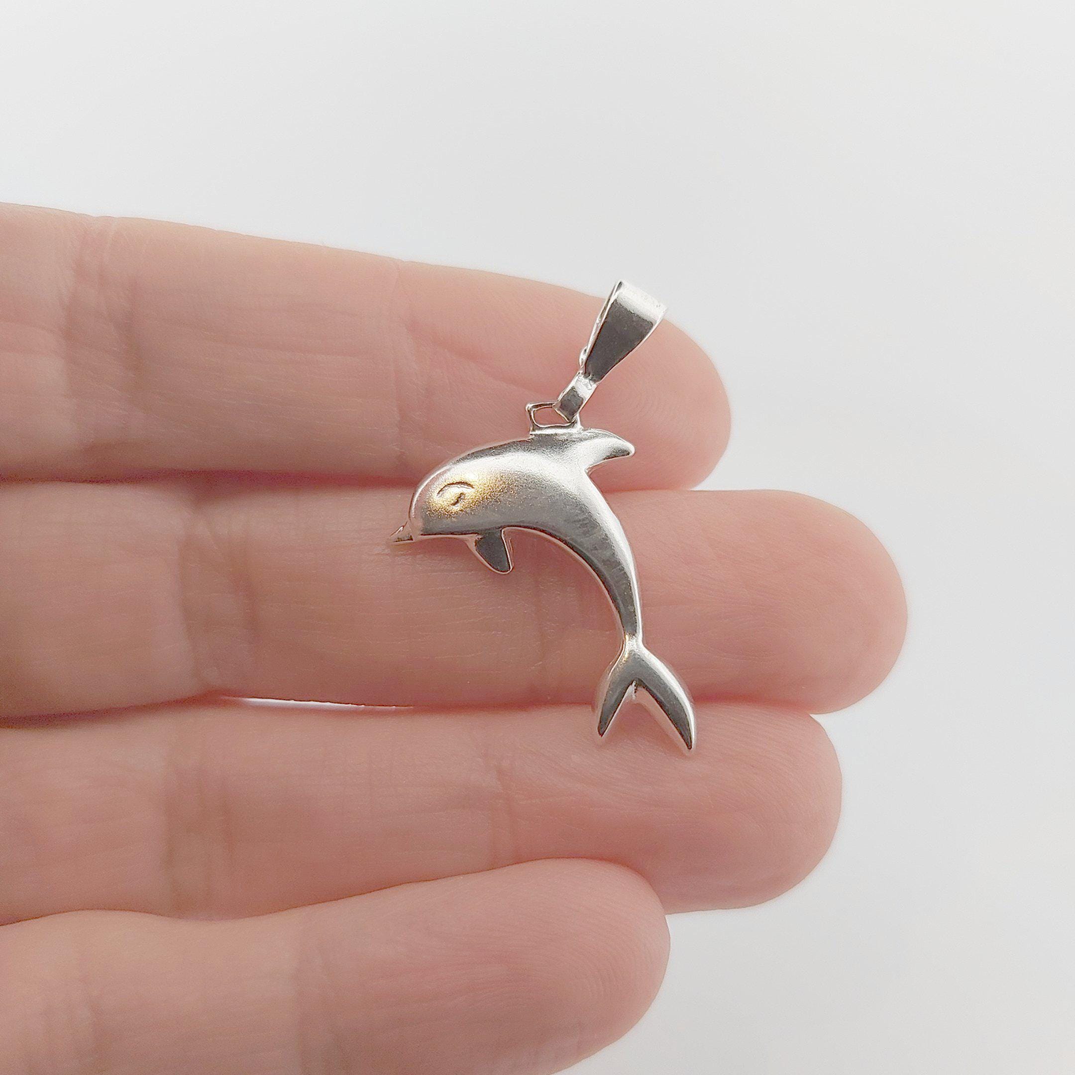 Silver Dolphin Pendant Necklace Sterling Silver Greek Jewelry Ocean Animal Gift