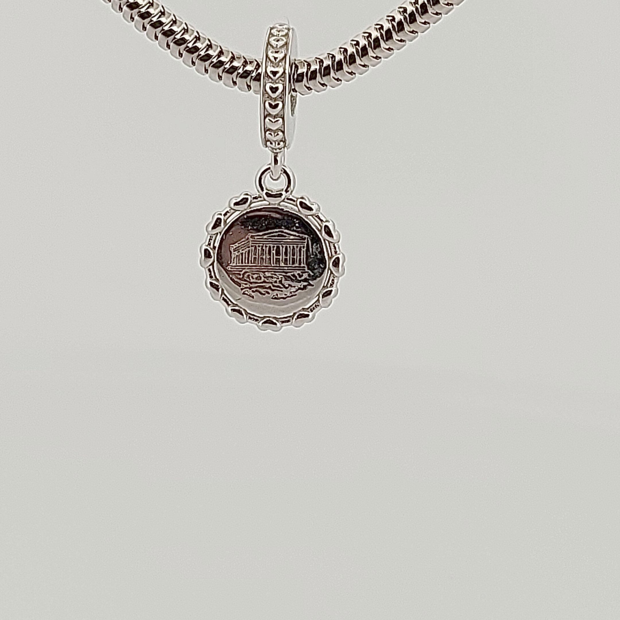 Greek Temple Parthenon Acropolis, Silver Charm for Bracelet, Fits Pandora Bracelets
