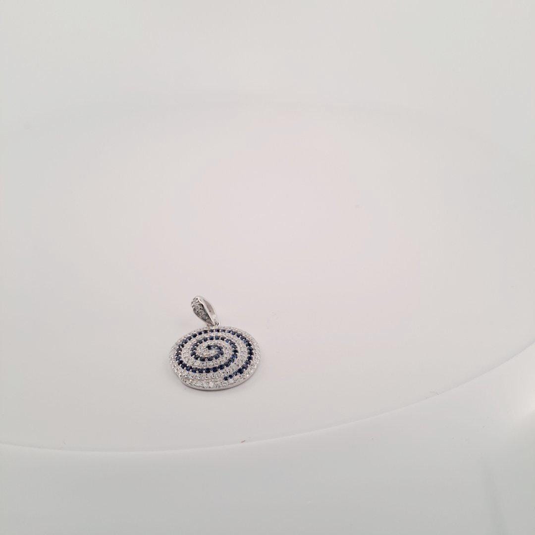 Silver Spiral Pendant | Greek Key Necklace With Blue Zirconia Stones
