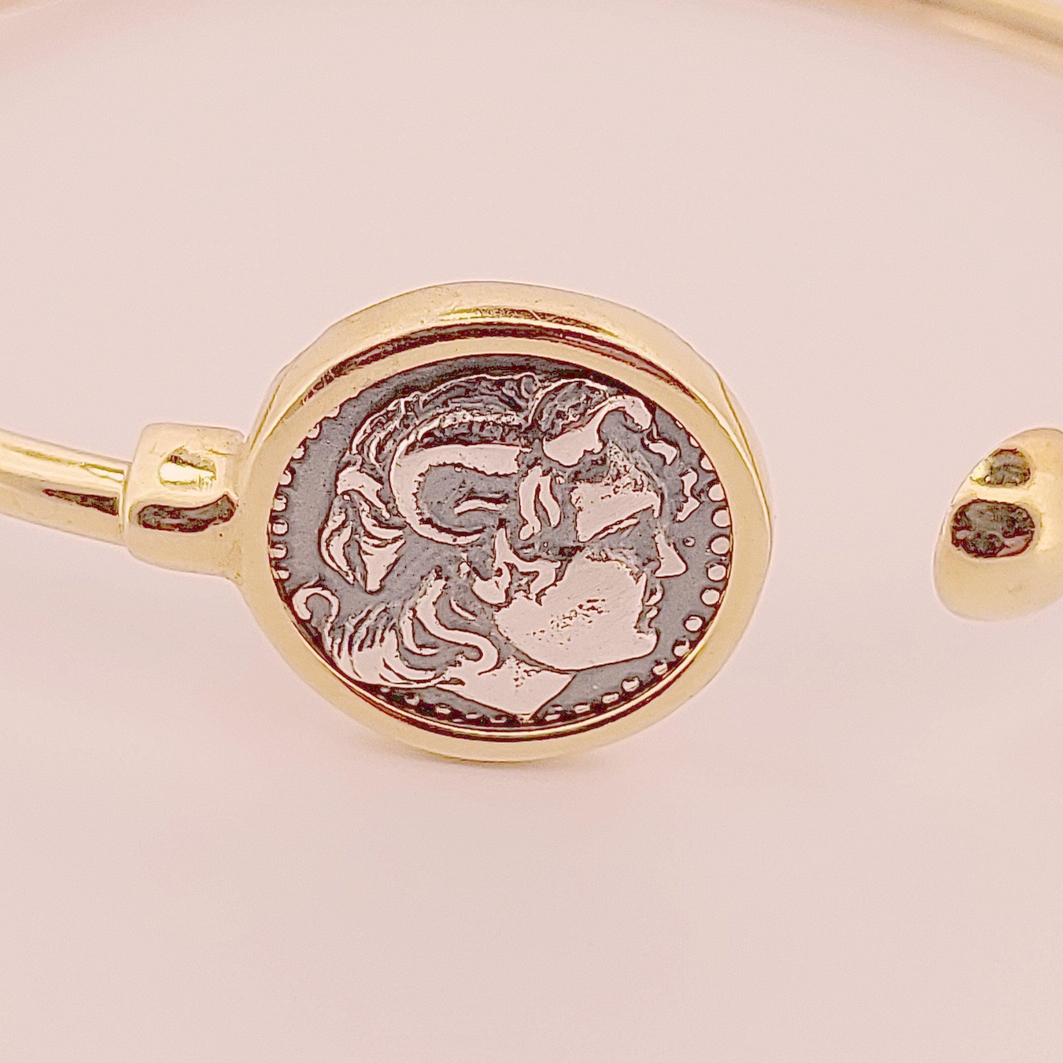 Alexander the Great Bracelet, Silver and Gold Plated, Greek Coin Bangle