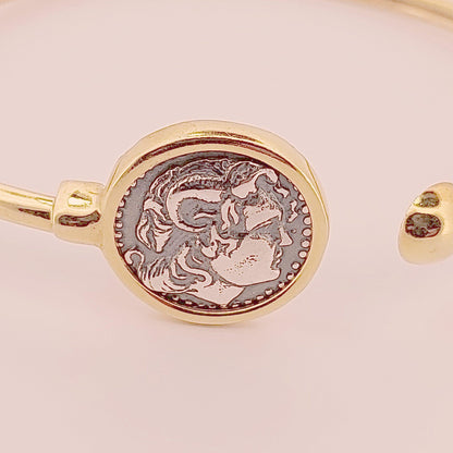 Alexander the Great Bracelet, Silver and Gold Plated, Greek Coin Bangle