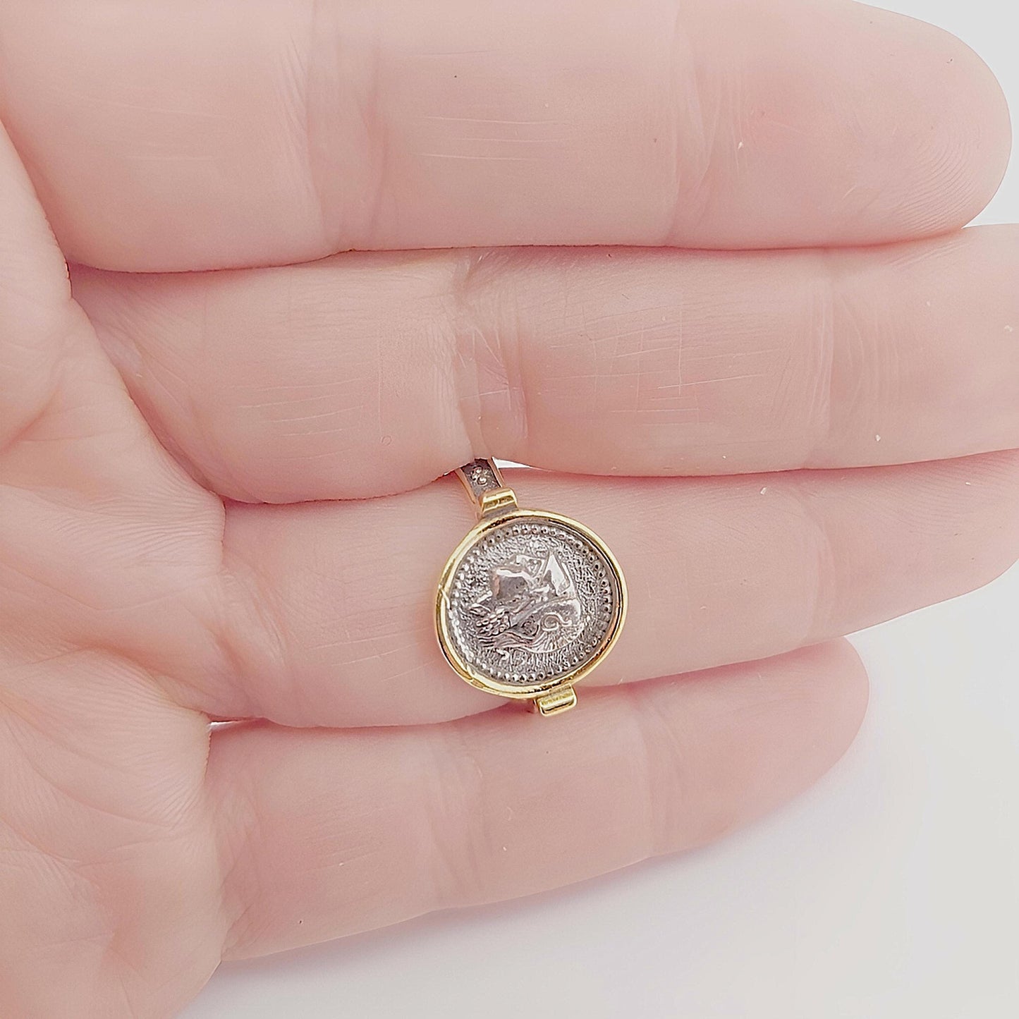 Goddess Athena Signet Ring, Sterling Silver Gold Plated, Greek Mythology Design