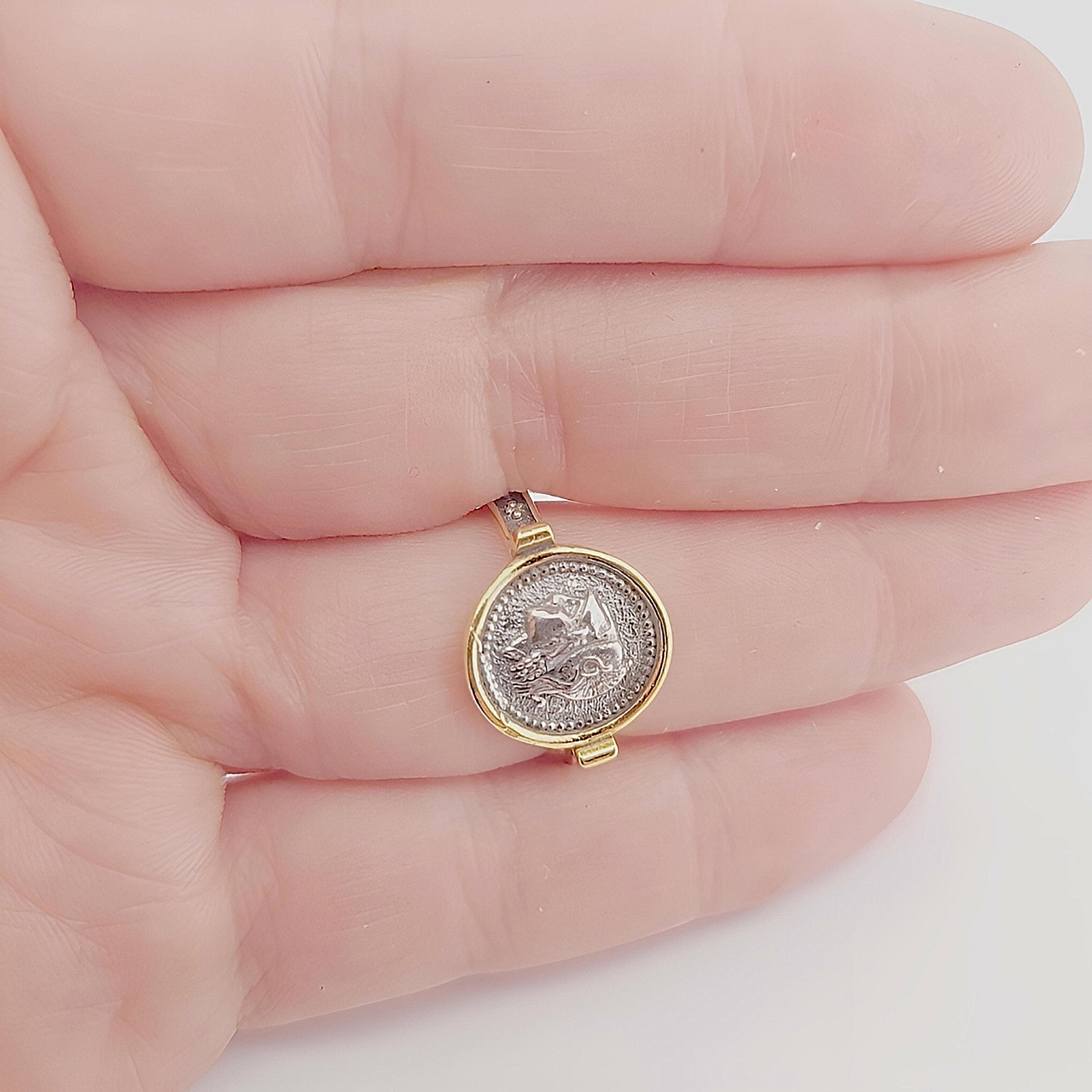 Goddess Athena Signet Ring, Sterling Silver Gold Plated, Greek Mythology Design