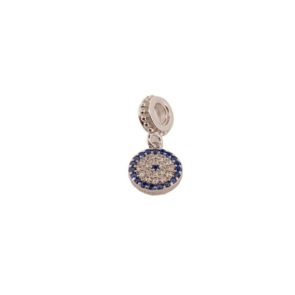Evil Eye Charm Bead with Blue Stones and Crystals, Greek Design Bracelet, Sterling Silver
