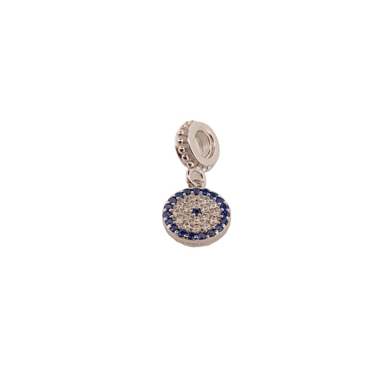 Evil Eye Charm Bead with Blue Stones and Crystals, Greek Design Bracelet, Sterling Silver