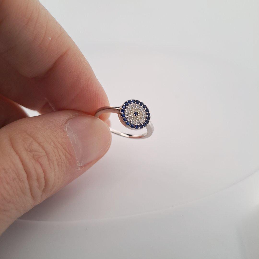 Evil Eye Ring Silver 925 With Zircon Pavé - Minimalist Protective Circle Design