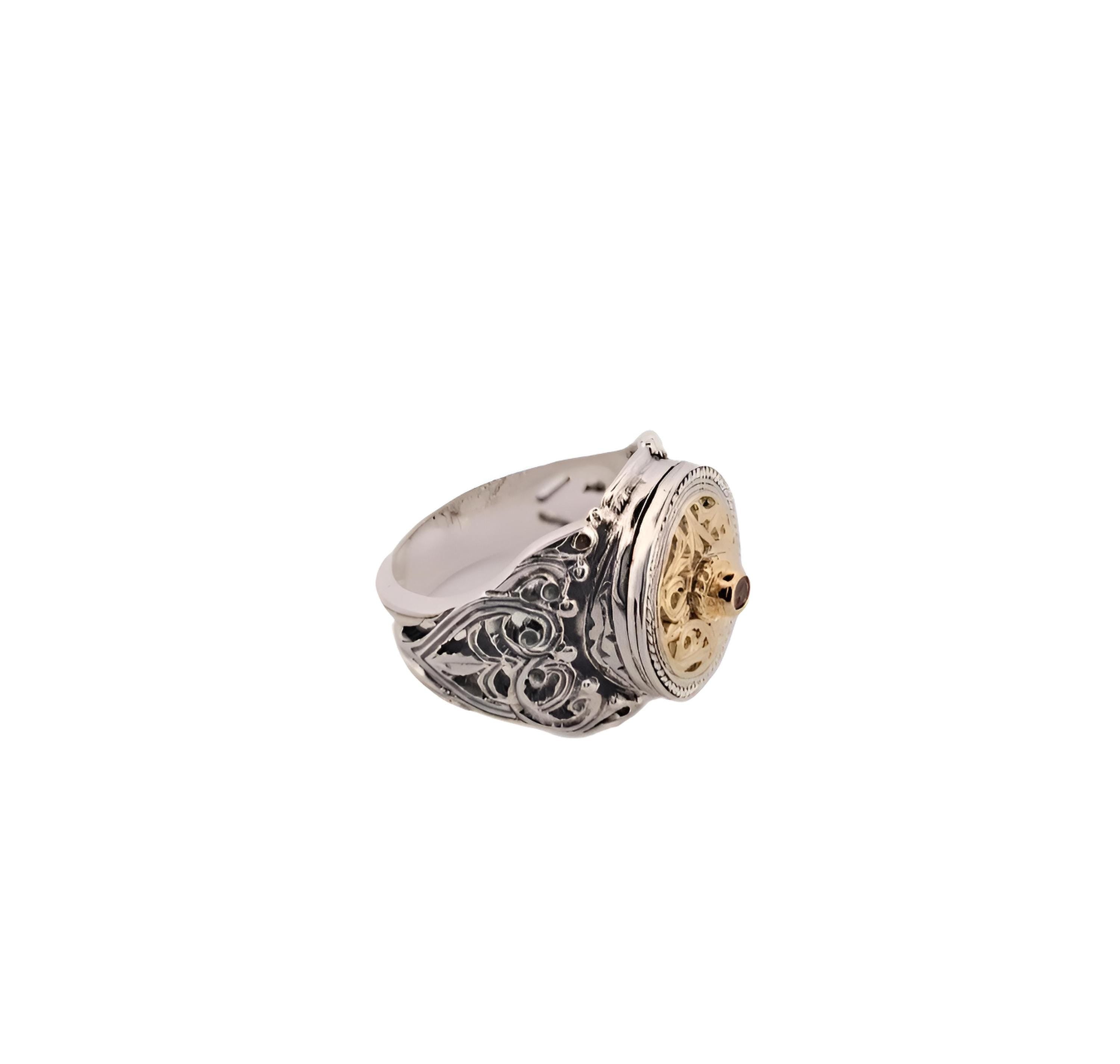 Byzantine Ruby Ring – Gold Plated Sterling Silver Band With Medieval Filigree