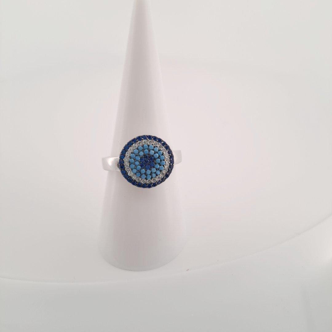 Evil Eye Ring Silver 925 – Blue Zircon Protection Jewelry With Circle Design