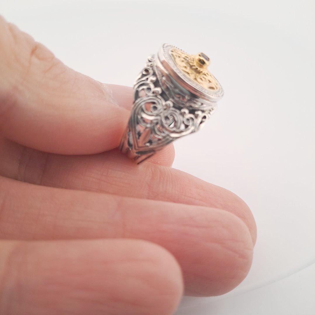 Byzantine Ruby Ring – Gold Plated Sterling Silver Band With Medieval Filigree