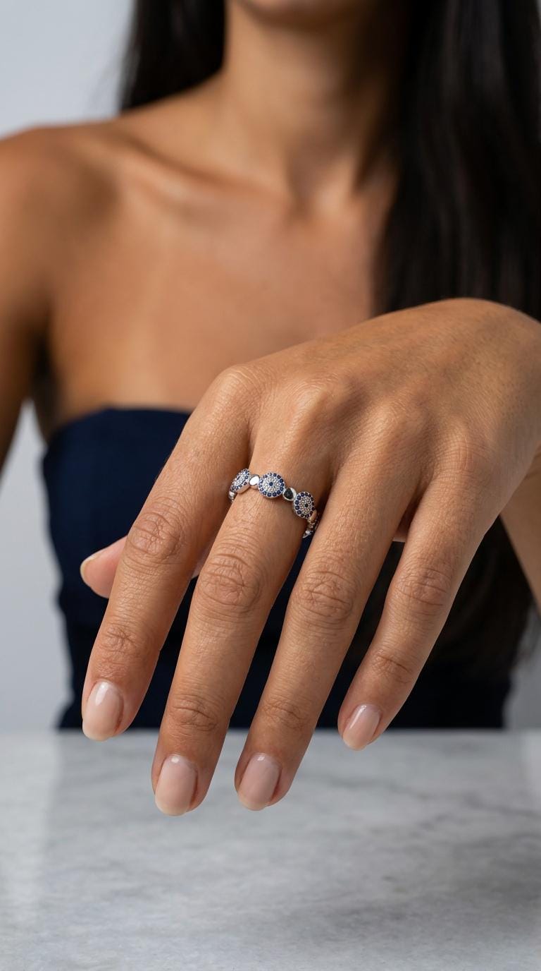 Evil Eye Eternity Ring – Silver 925 Full Band Blue Zircon CZ Design