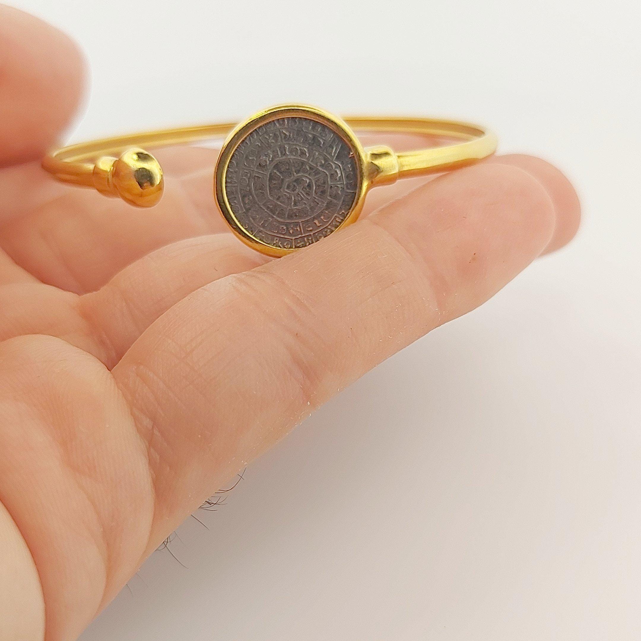 Gold Plated Phaistos Disc Bangle: Ancient Greek Minoan Design