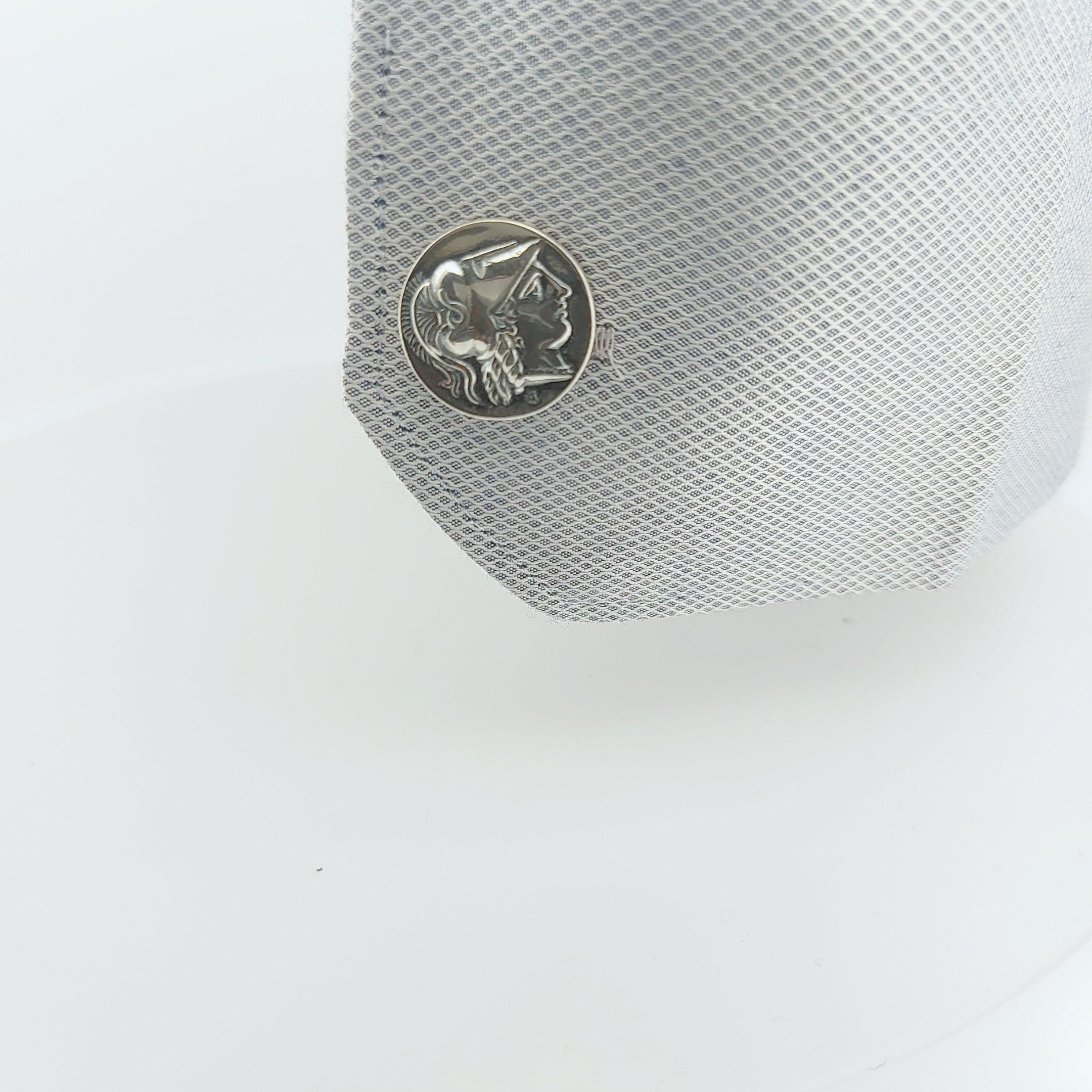 Sterling Silver 925 Ancient Greek Athena Coin Cufflinks, Round, Men's