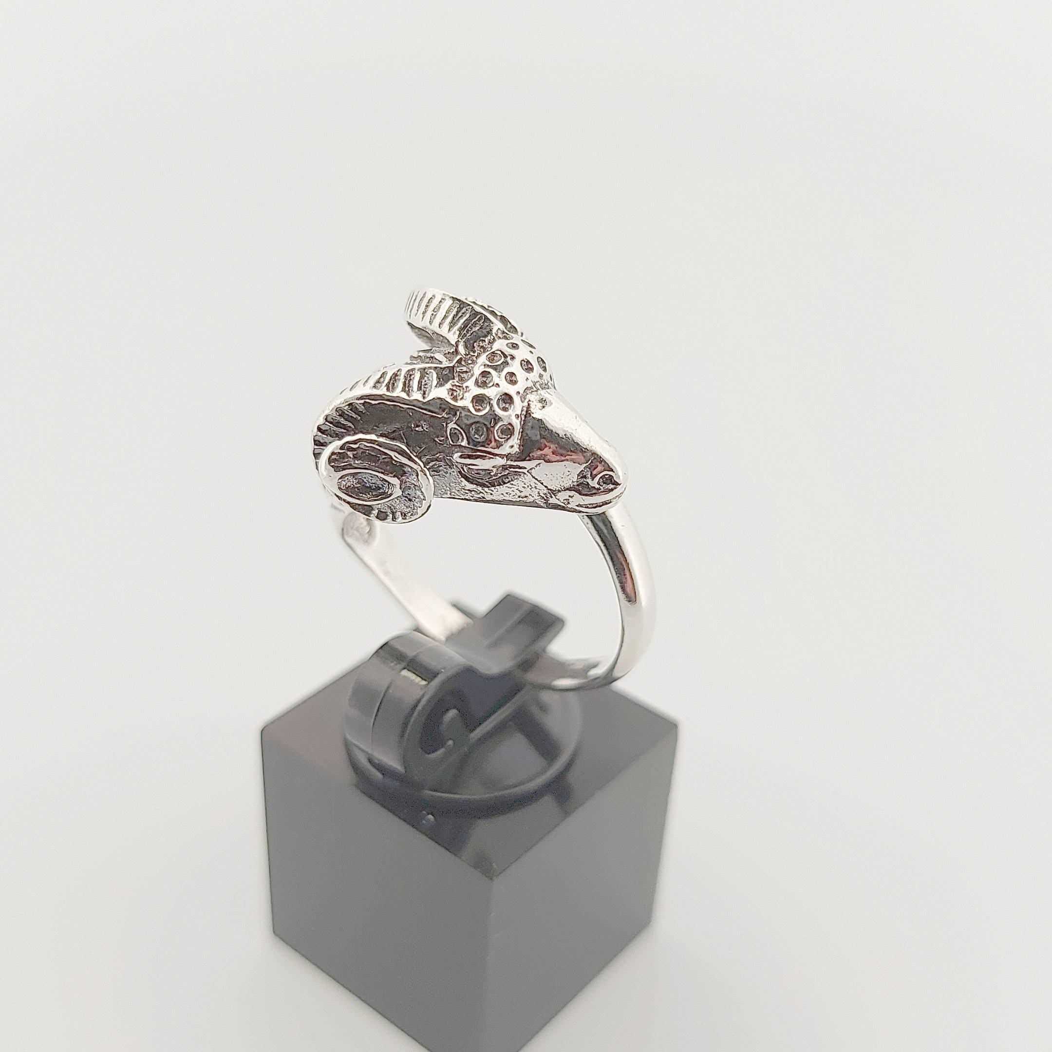 Silver Ram Head Ring: Adjustable Greek Mythology Statement Ring