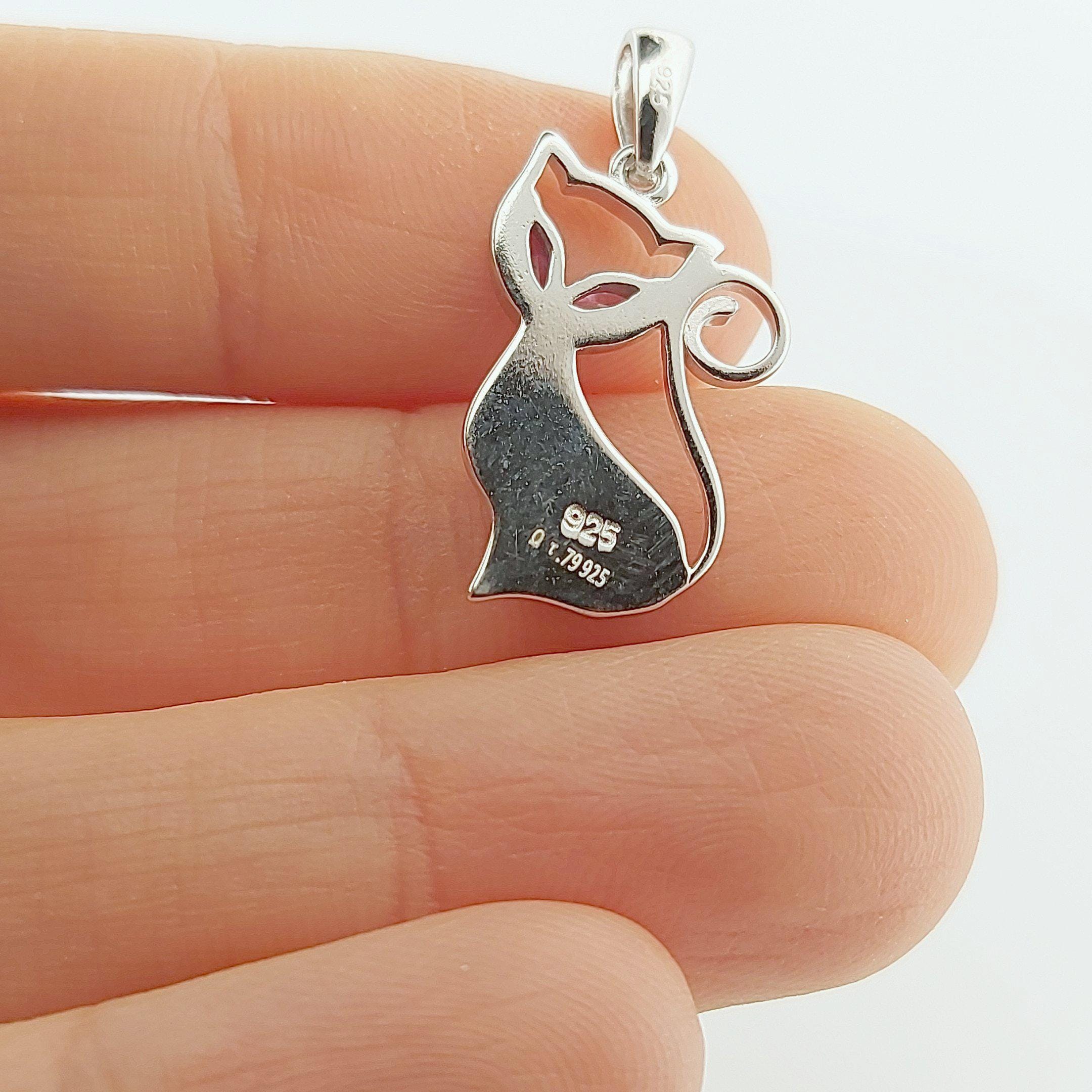 Sterling Silver 925 Cat Pendant, Blue and Purple Opal Inlay