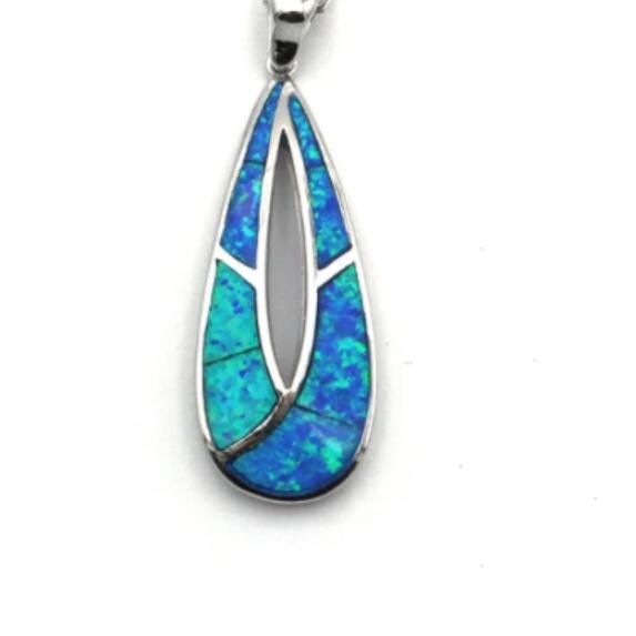 Blue Opal Tear Drop Sterling Silver, Inspired by Greek Design