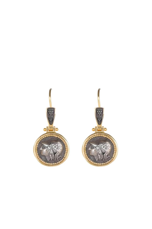 Athena Coin Dangle Earrings: Gold-Plated Greek Jewelry