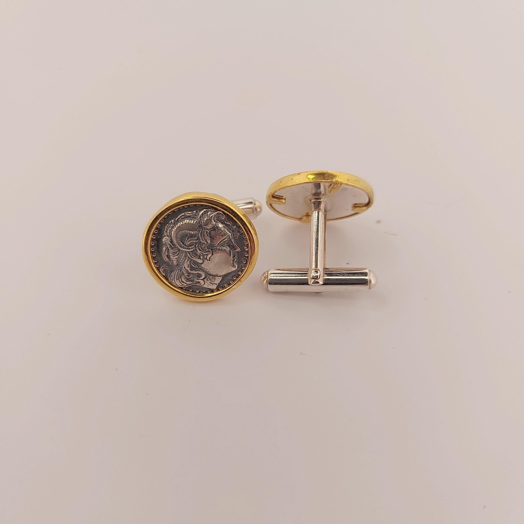 Alexander the Great Coin Cufflinks, Silver and Gold Plated, Greek Historical Design, Greek Coin Cufflinks, Antique Cufflinks,Men's Cufflinks