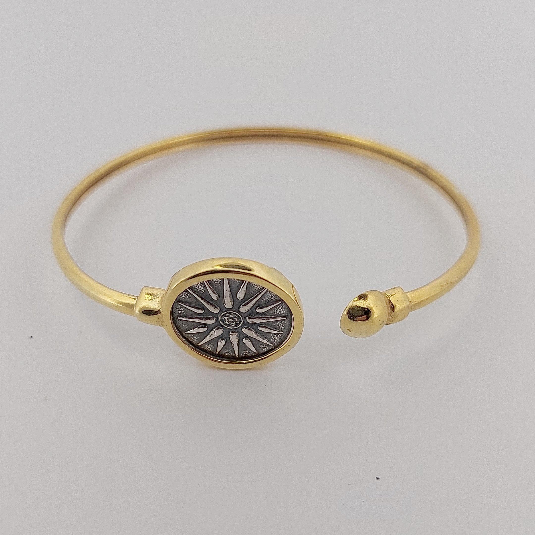 Gold Plated Vergina Star Bangle: Macedonian Sun Bracelet